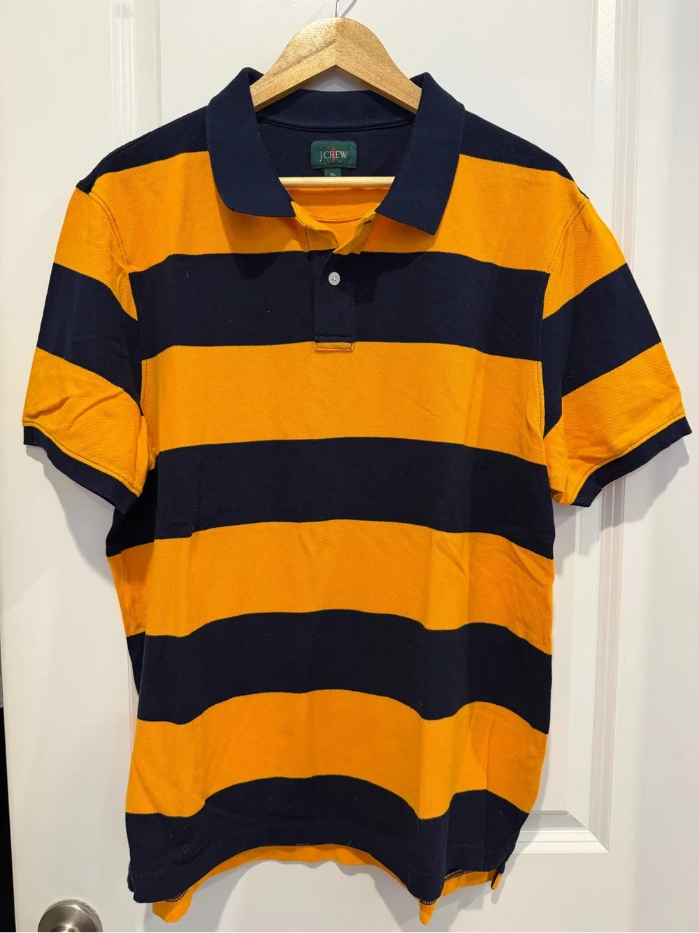 J. Crew Men’s Navy & Orange Rugby Striped Pique Polo